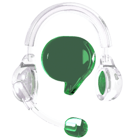 Transparent headset with a microphone and a green speech bubble