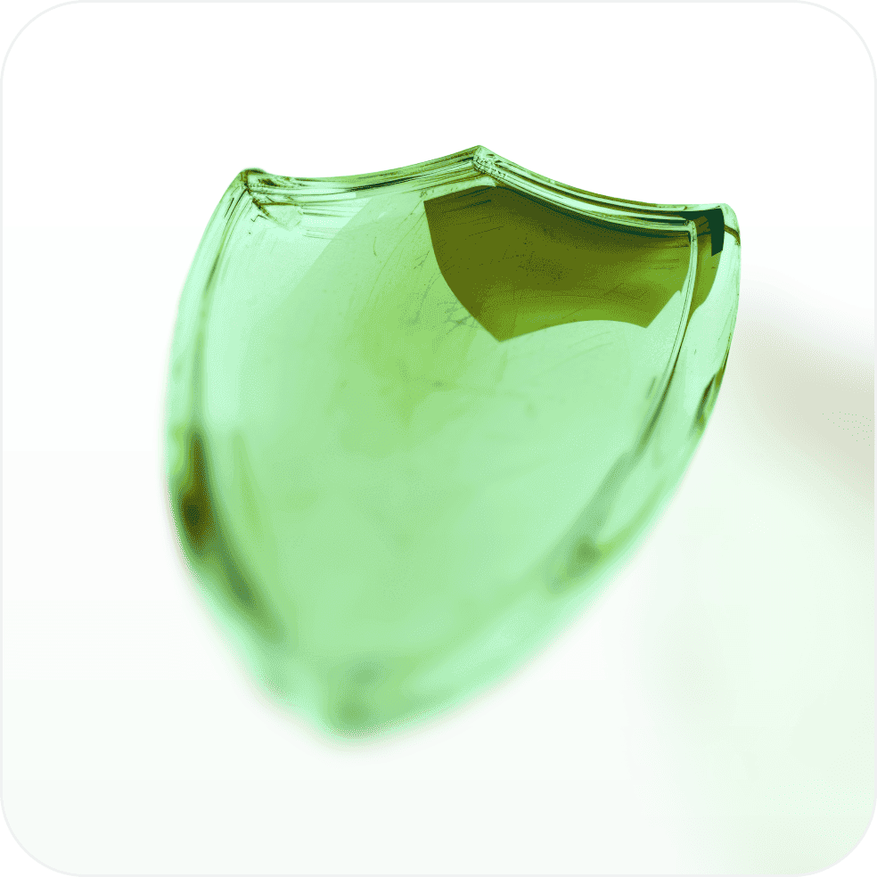 Green glass shield icon.